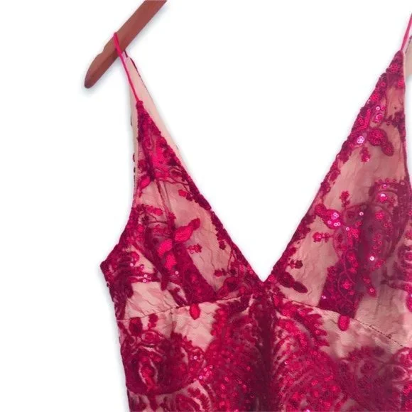 FREE PEOPLE Night Shimmer Embroidered Floral Sequin Lace Mesh Mini Dress Size 4 - Picture 15 of 15